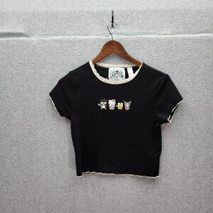 Hello Kitty & Friends Forever 21 Black Lace Trim Cropped T-Shirt Womens Size M